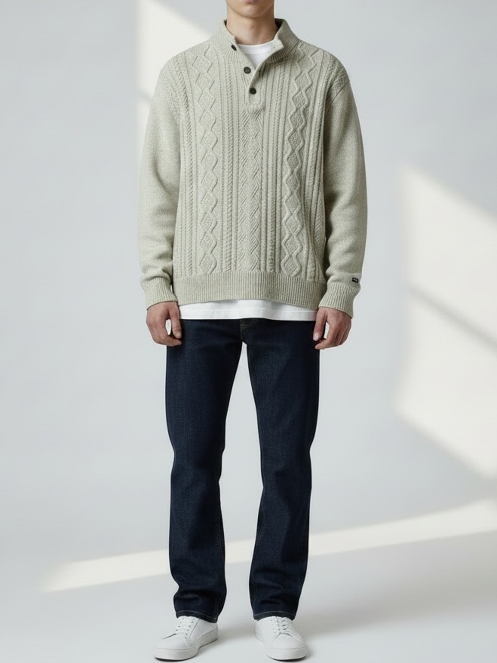 Chaps Men’s Cable-Knit Mock Neck Henley Sweater XL / Oatmeal Heather